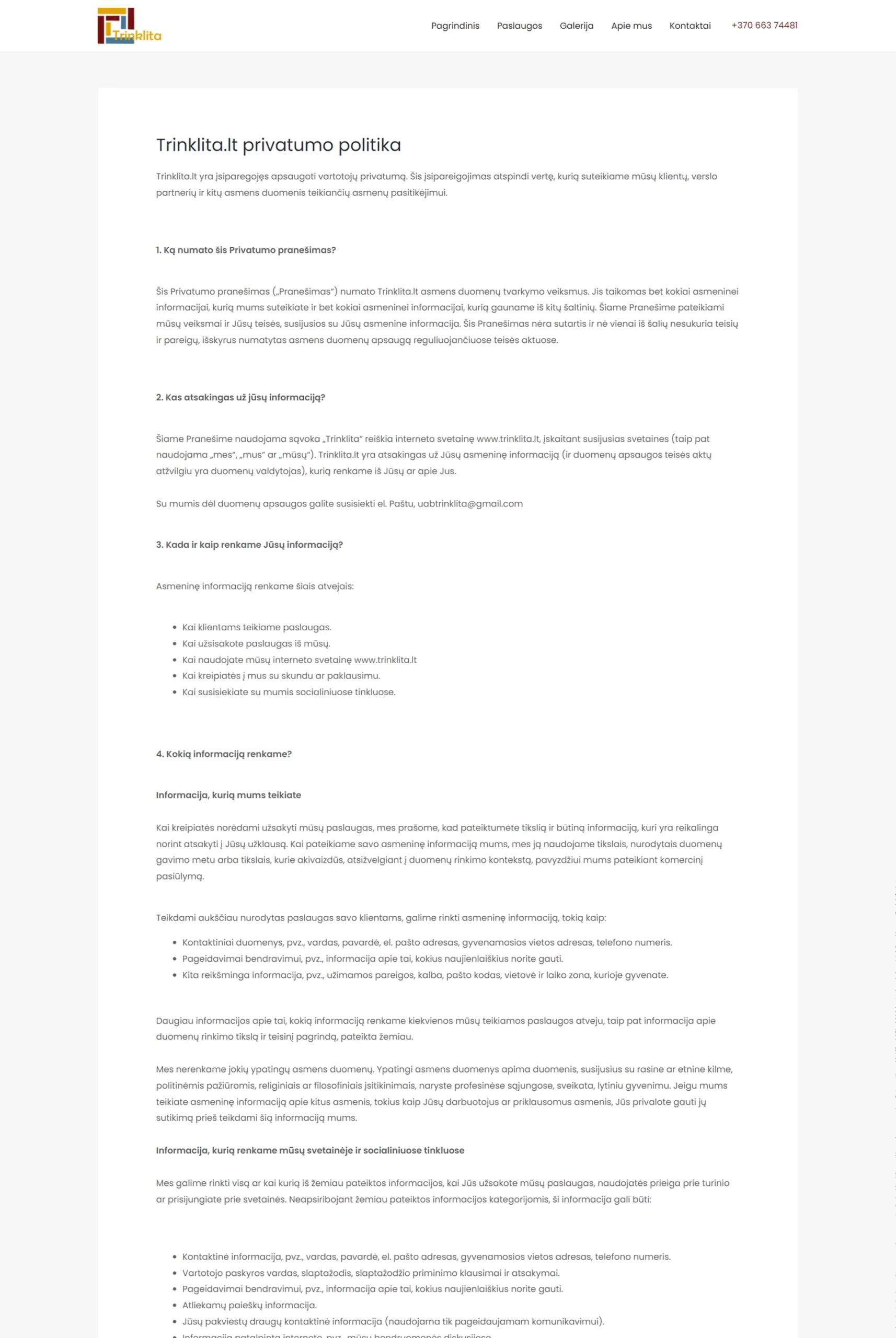 Internetinių puslapių kūrimas - Trinklita 11