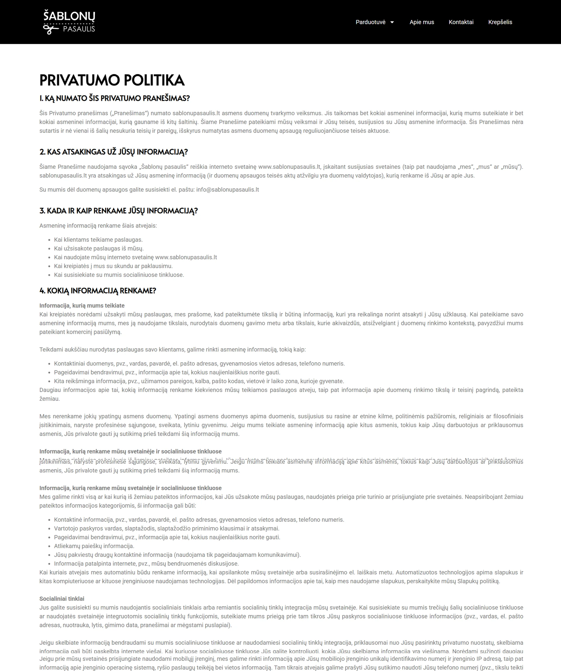 El parduotuvių kūrimas Šablonų Pasaulis - ManGabis