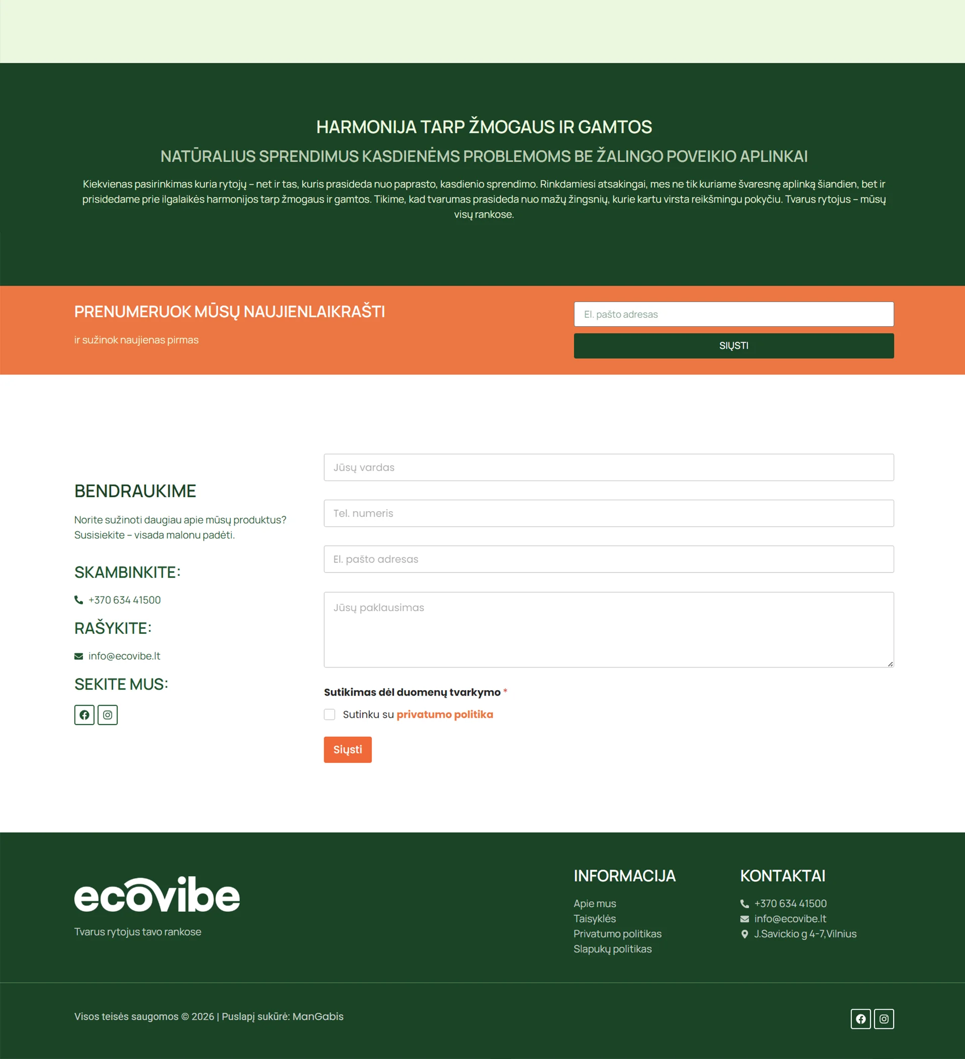 El.parduotuvių kūrimas EcoVibe - ManGabis